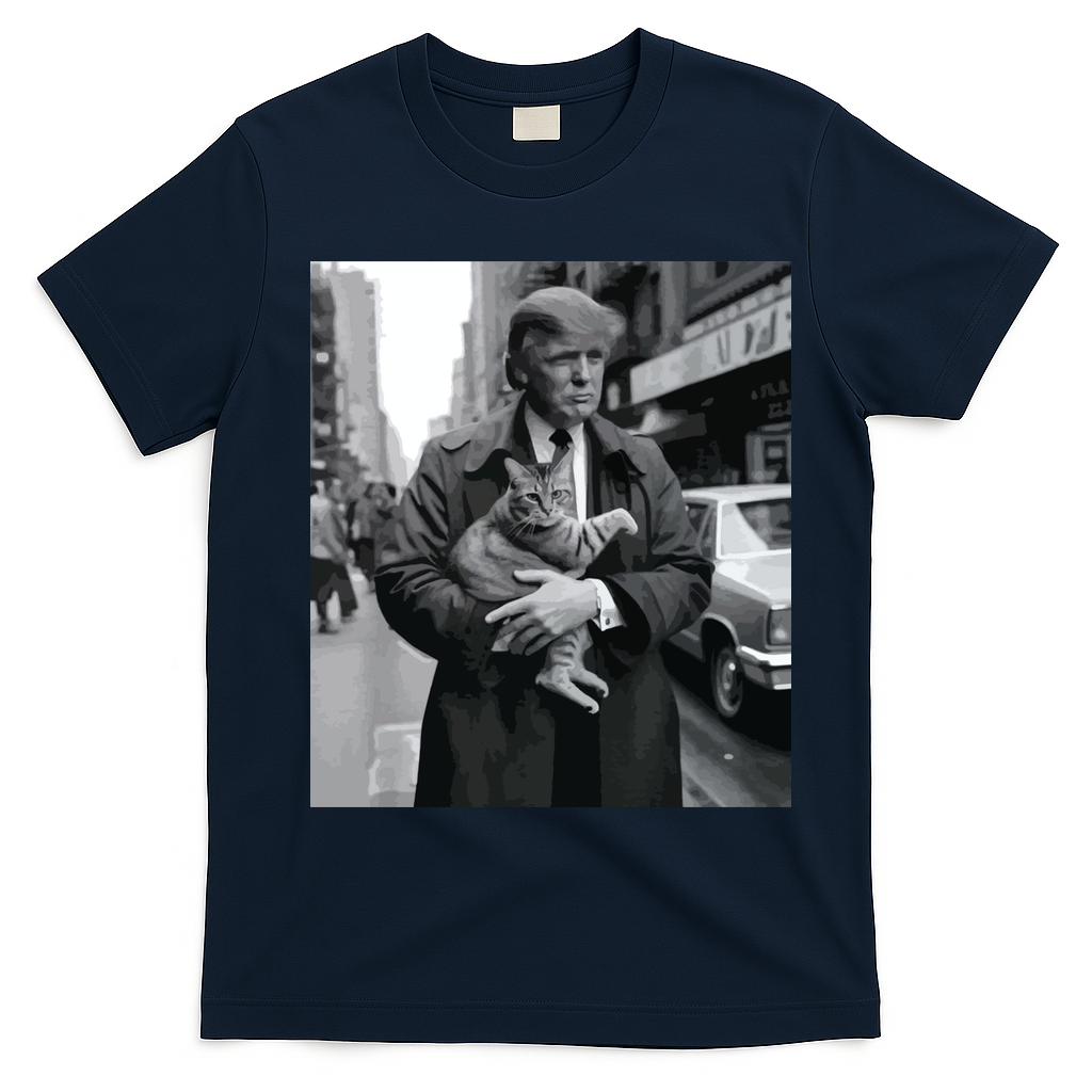 Donald Trump And Cat In Nyc T-Shirt - Navy Blue