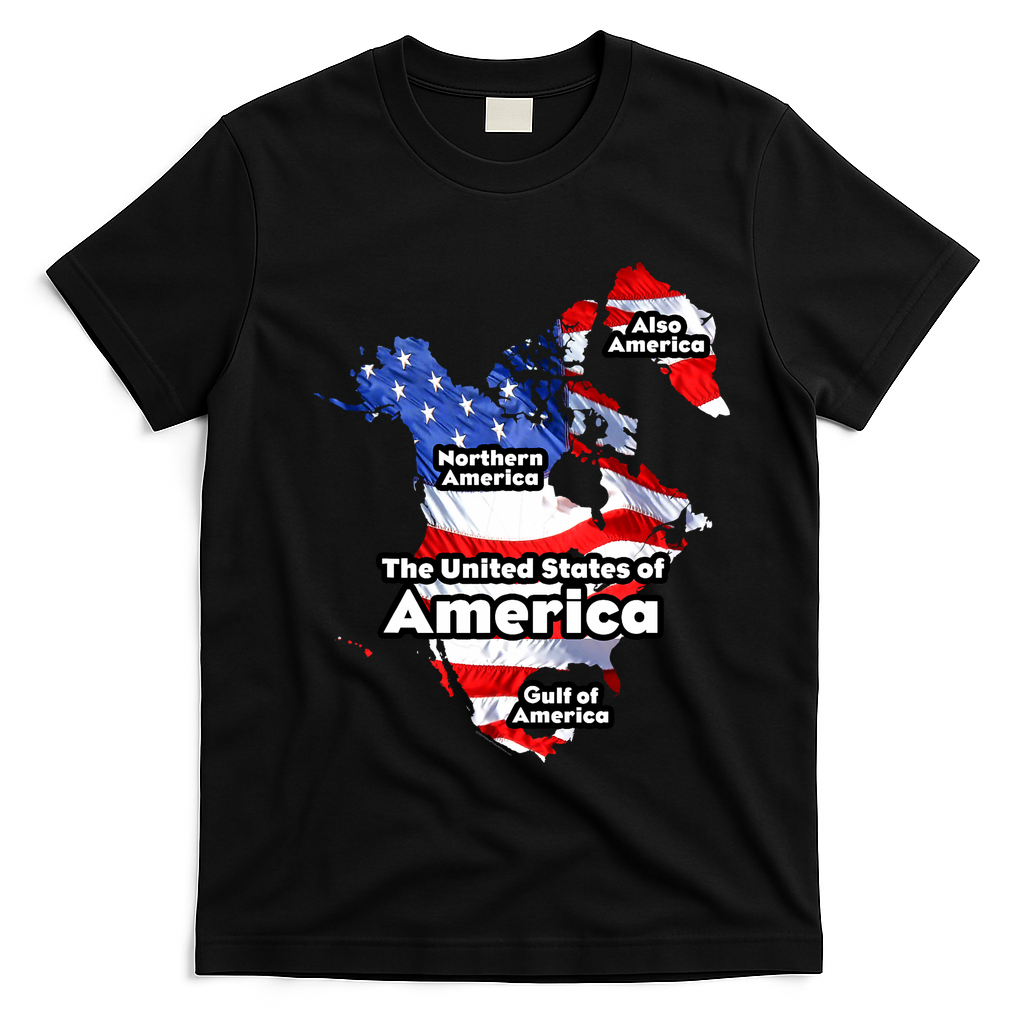 Donald Trump American Flag Canada Greenland Gulf Map T-Shirt - Black