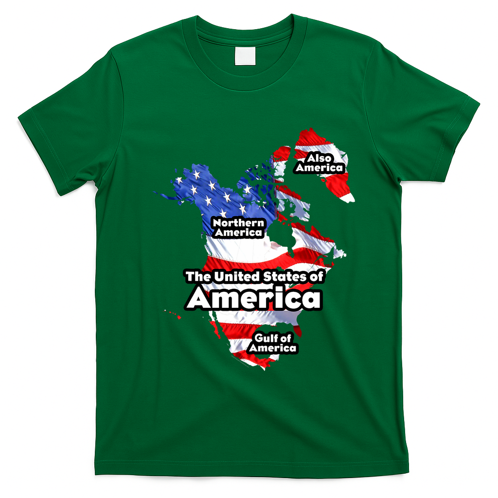 Donald Trump American Flag Canada Greenland Gulf Map T-Shirt - Irish Green