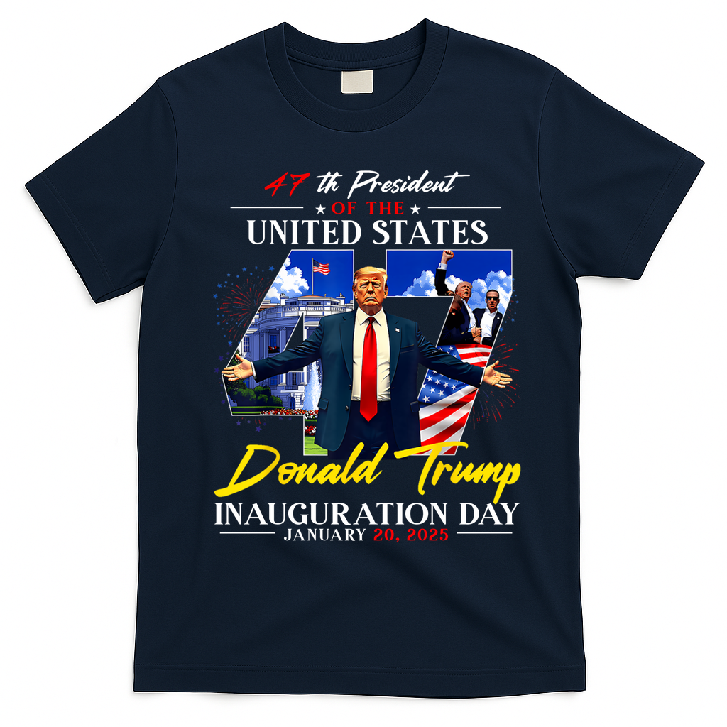 Donald Trump Inauguration Day 2025 47th President T-Shirt - Navy Blue