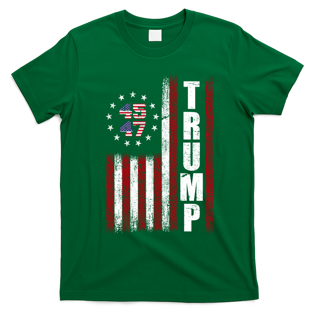 Donald Trump Merchandise 45 47 American Flag T-Shirt - Irish Green