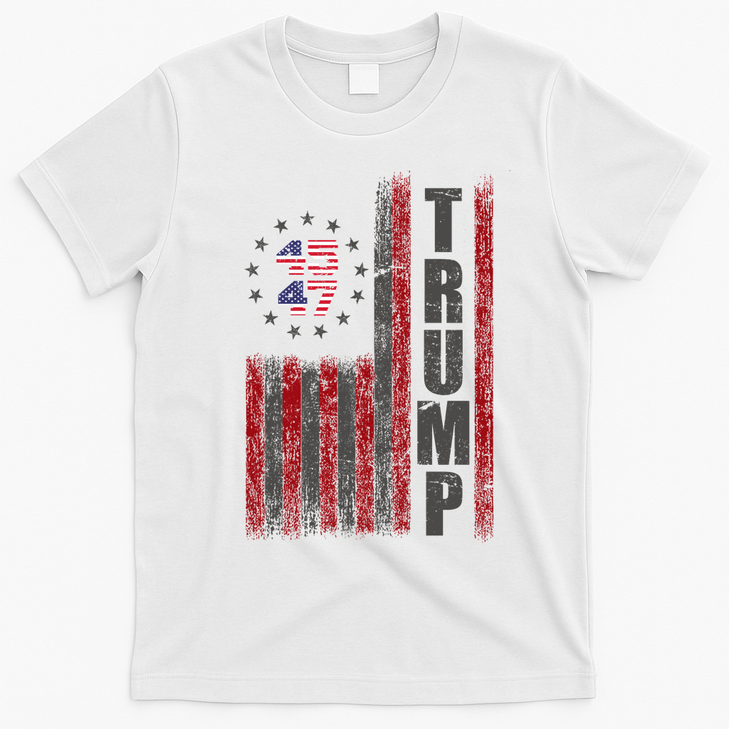 Donald Trump Merchandise 45 47 American Flag T-Shirt - White
