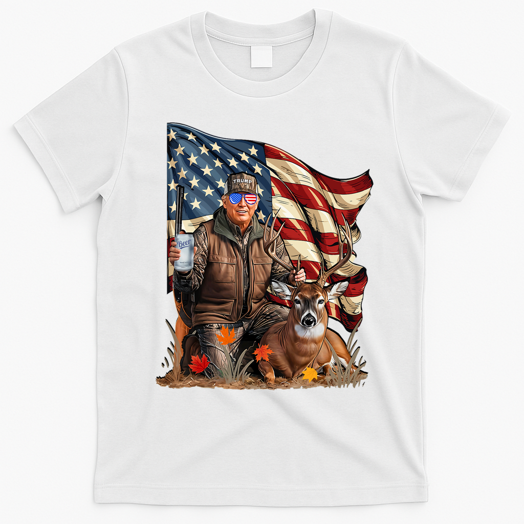 Donald Trump Maga Deer Hunting Parotic American Flag T-Shirt - White