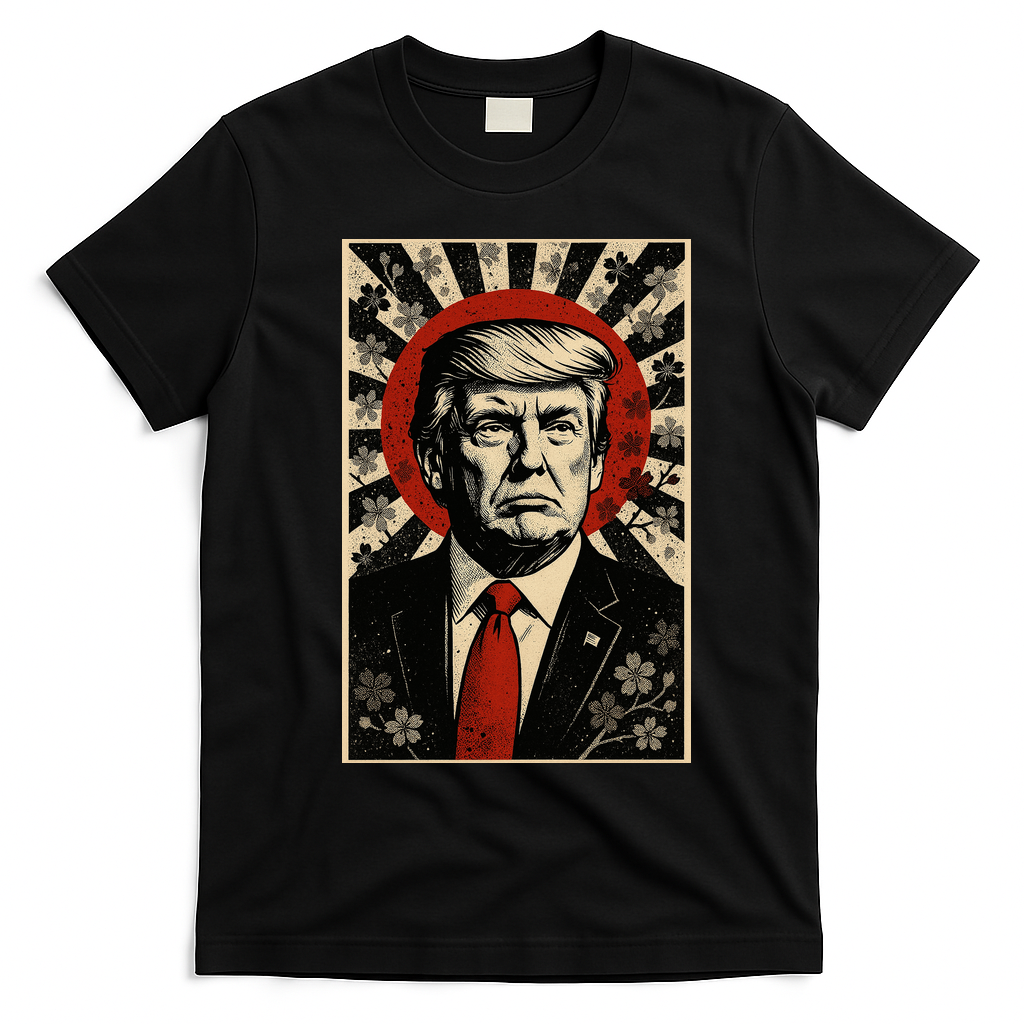 Donald Trump Rising Sun Power Cherry Blossom Propaganda T-Shirt - Black