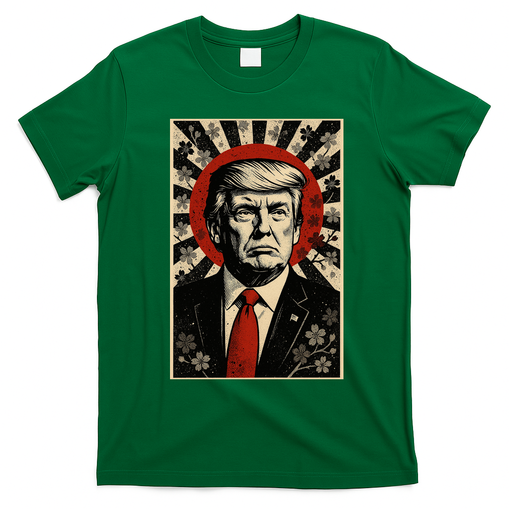 Donald Trump Rising Sun Power Cherry Blossom Propaganda T-Shirt - Irish Green