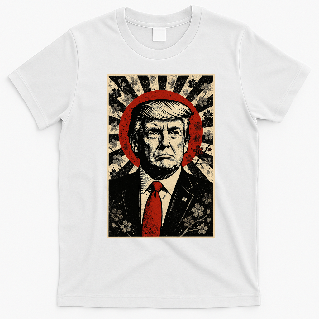 Donald Trump Rising Sun Power Cherry Blossom Propaganda T-Shirt - White