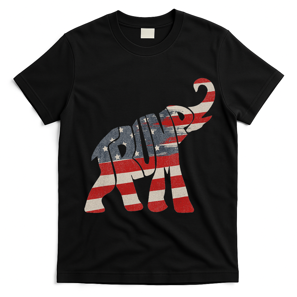 Donald Trump Vintage Republican Elephant USA Flag T-Shirt - Black