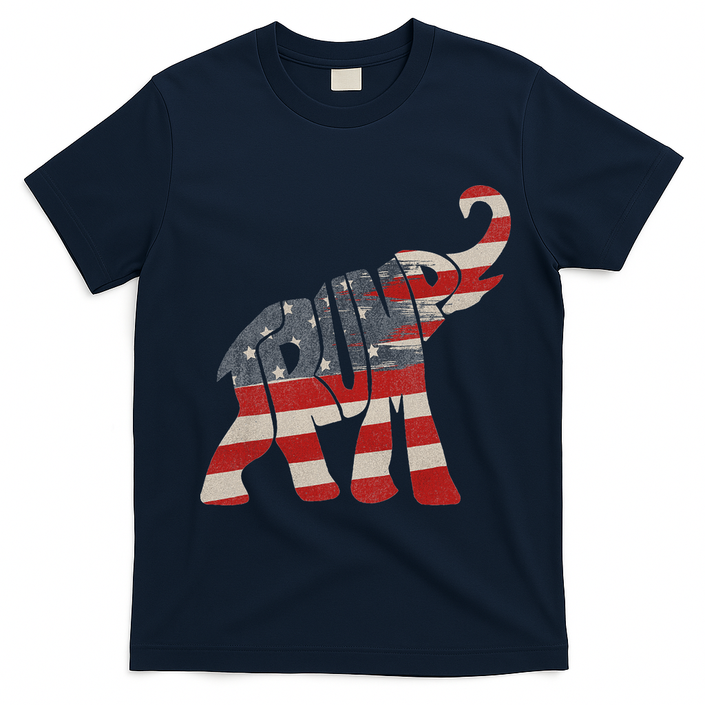 Donald Trump Vintage Republican Elephant USA Flag T-Shirt - Navy Blue
