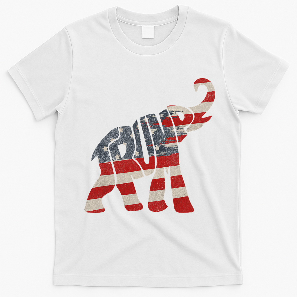 Donald Trump Vintage Republican Elephant USA Flag T-Shirt - White
