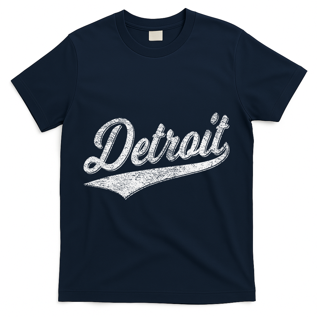 Detroit Varsity Script Classic Sports Jersey Style T-Shirt - Navy
