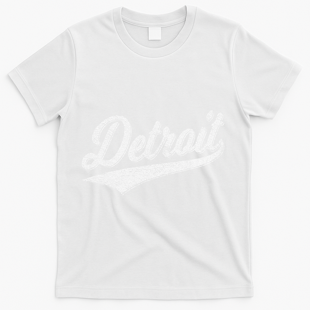 Detroit Varsity Script Classic Sports Jersey Style T-Shirt - White
