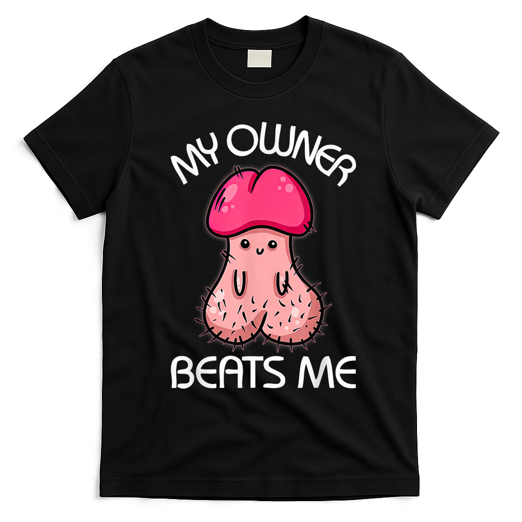 Embarrassing Adult Humor Inappropriate My Owner Beats Me T-Shirt - Black