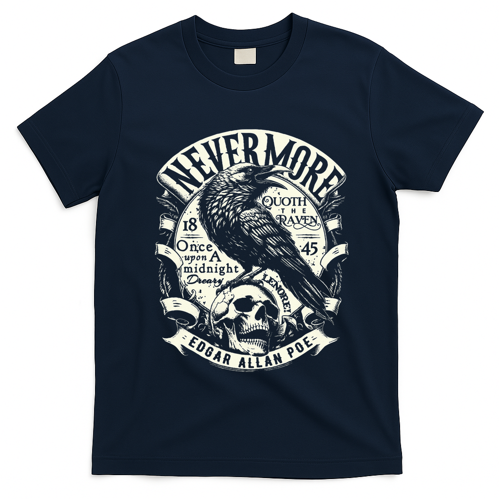Edgar Allan Poe Quoth The Raven T-Shirt - Navy Blue