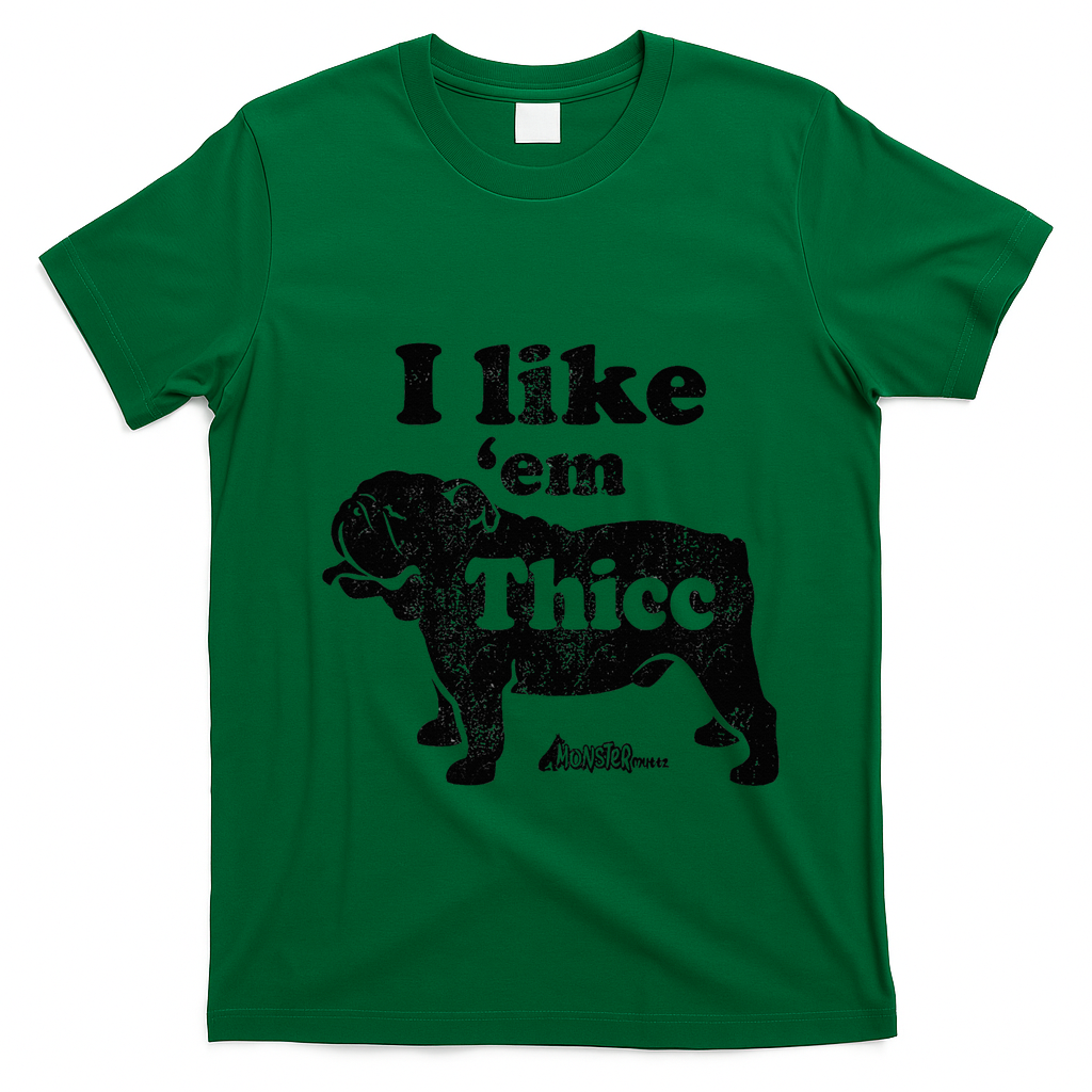 English Bulldog I Like Em Thicc Dog Silhouette T-Shirt - Irish Green