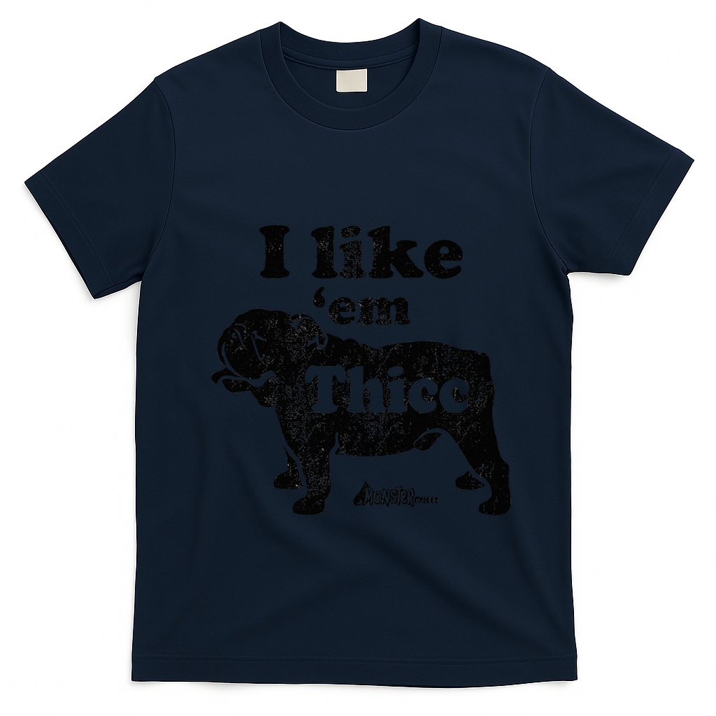 English Bulldog I Like Em Thicc Dog Silhouette T-Shirt - Navy Blue