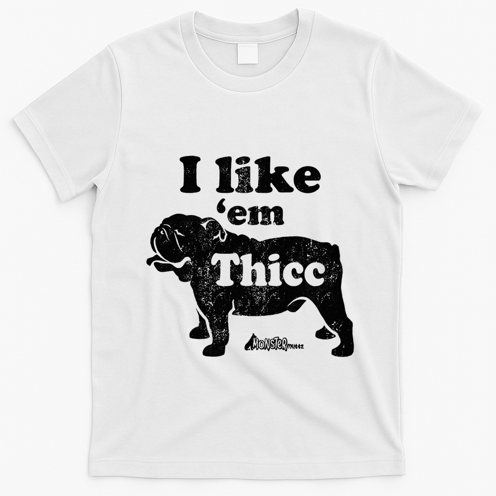 English Bulldog I Like Em Thicc Dog Silhouette T-Shirt - White