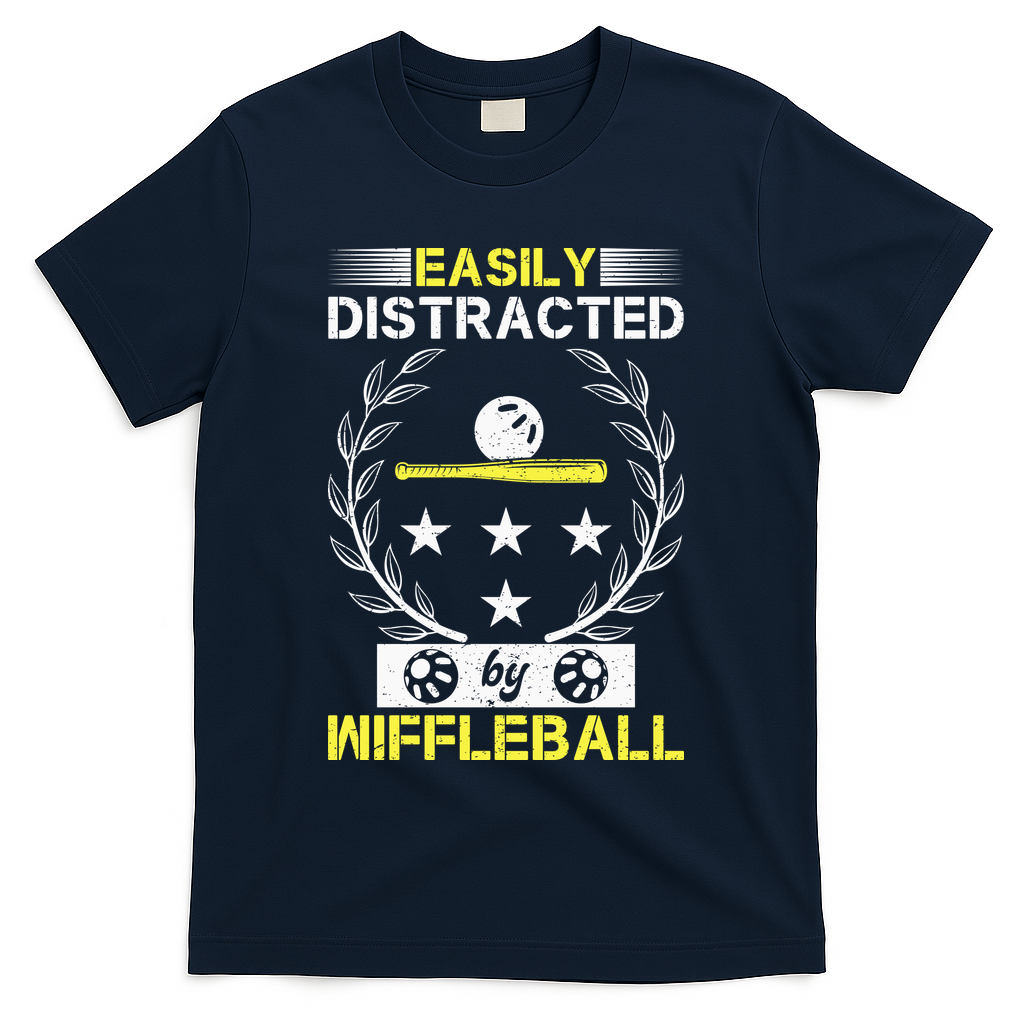Easily Distracted By Wiffleball T-Shirt - Navy