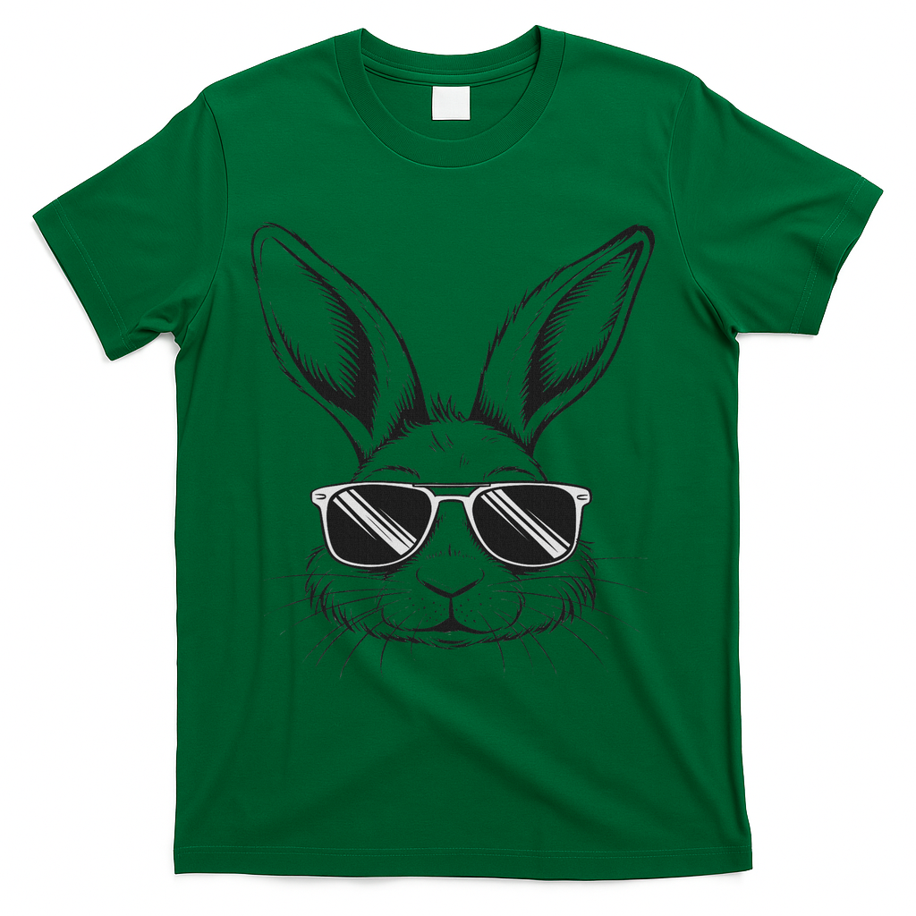 Easter Day Cool Bunny Face With Sunglasses T-Shirt - Green