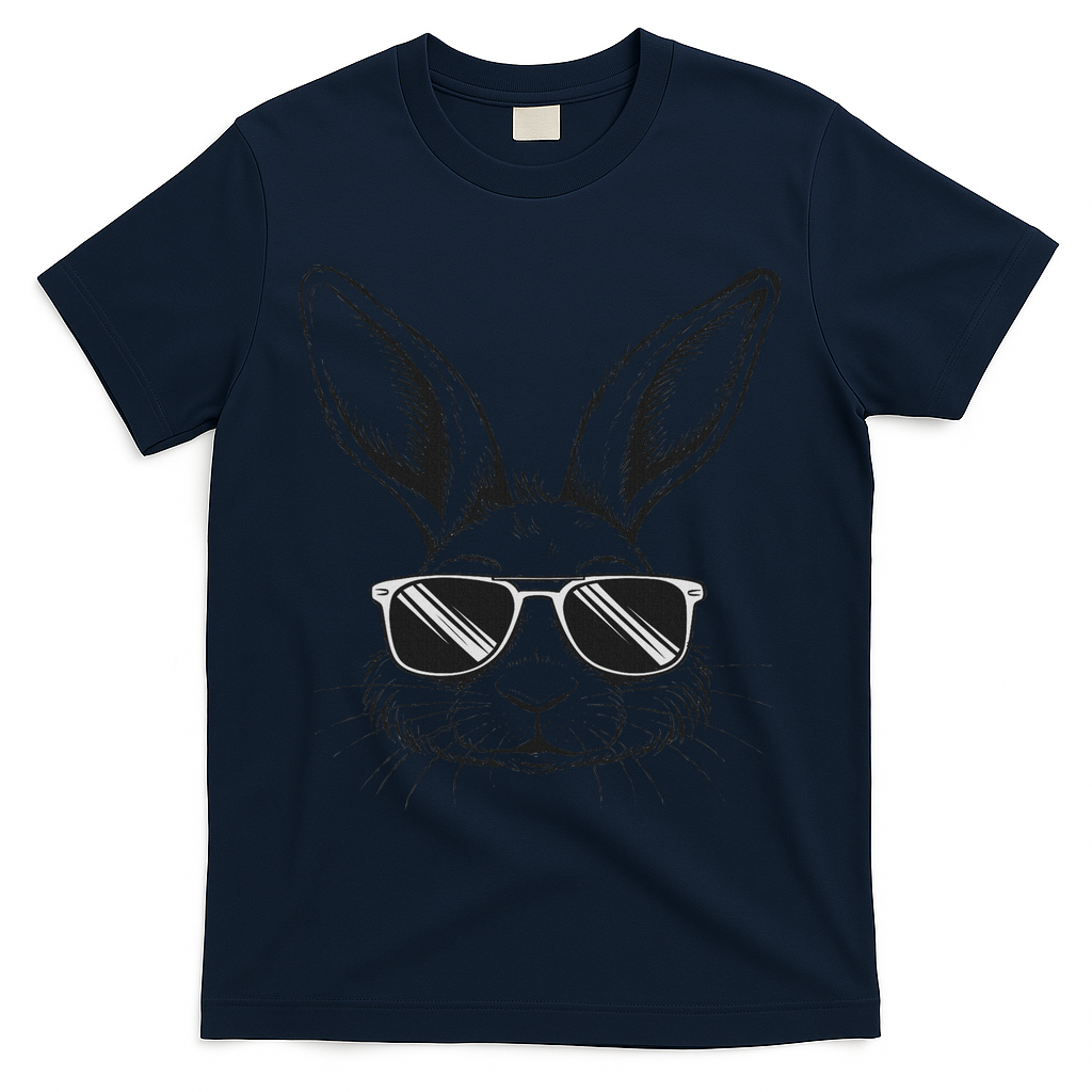 Easter Day Cool Bunny Face With Sunglasses T-Shirt - Navy