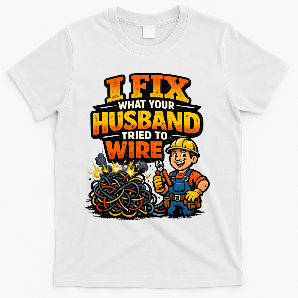 Electrician Humor I Fix What Your Husband Tried To Wire T-Shirt - White