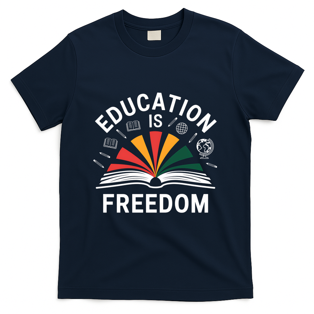 Education Is Freedom Teacher Student Back To School Gift T-Shirt - Navy
