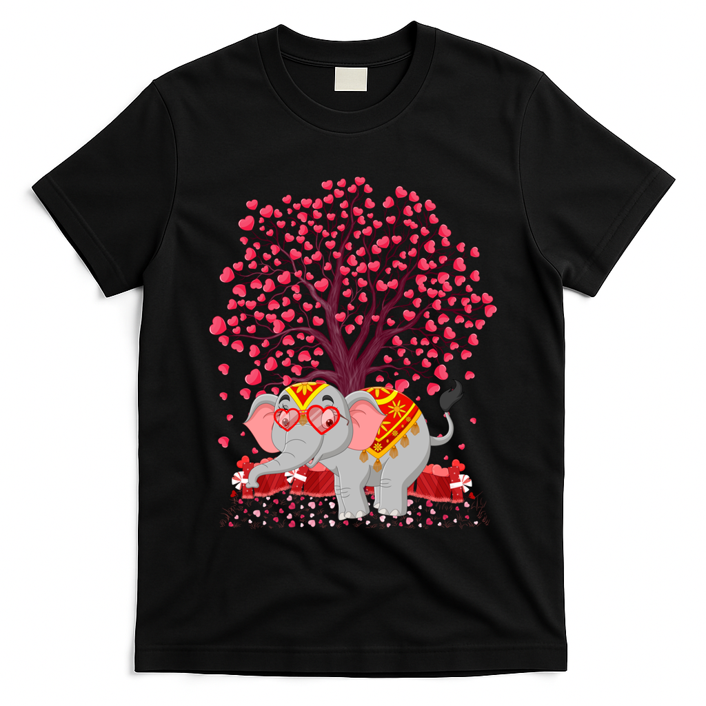 Elephant Lover Heart Tree Indian Elephant Valentine's Day Gift T-Shirt