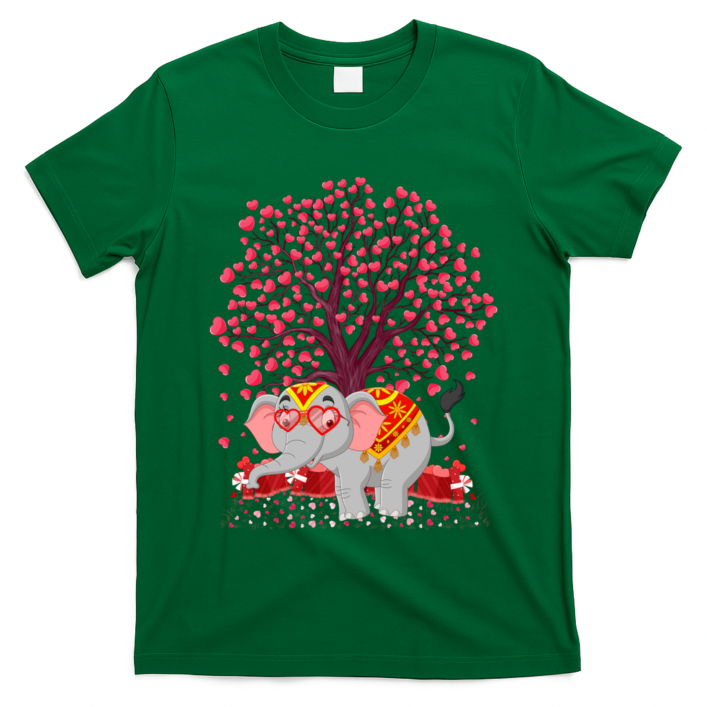 Elephant Lover Heart Tree Indian Elephant Valentine's Day Gift T-Shirt