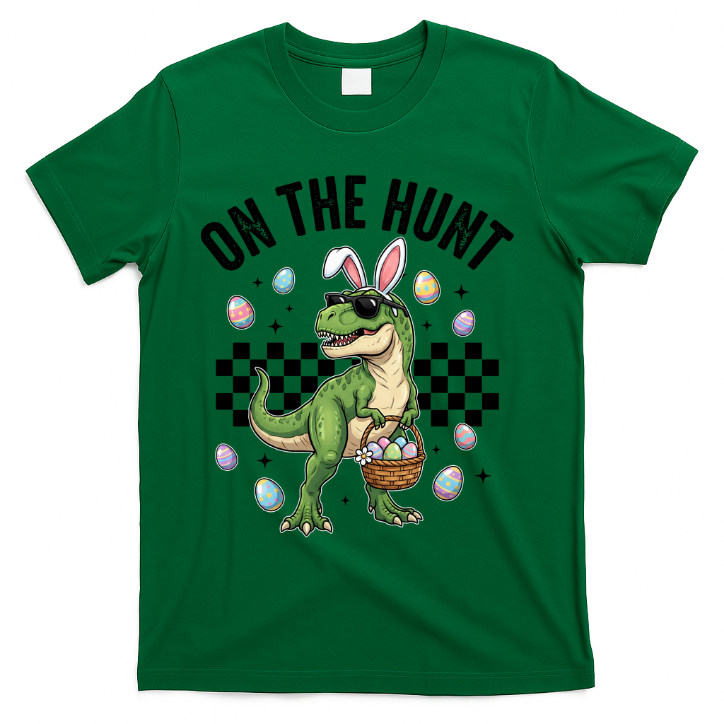 Easter On The Hunt Bunny Ears T-Rex Dinosaur  T-Shirt - Green