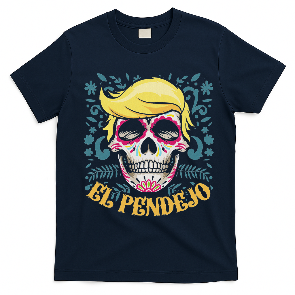 El Pendejo Dia De Los Muertos Sugar Skull Anti Trump T-Shirt - Navy Blue