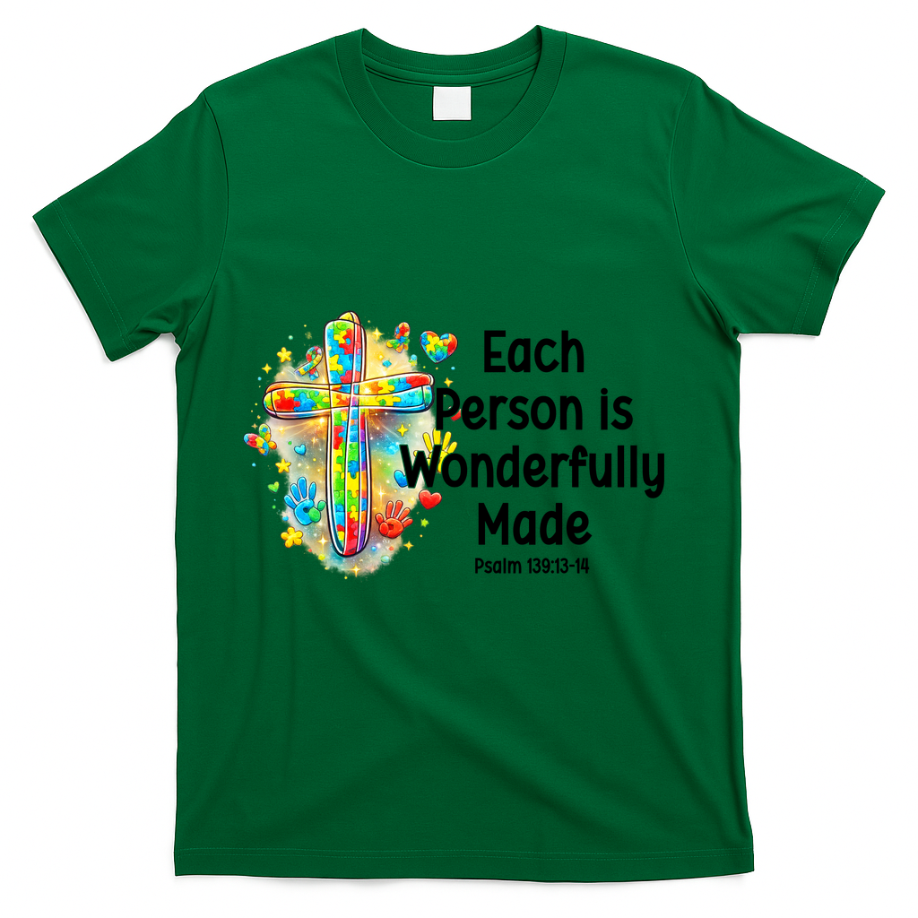 Each Person Is Wonderfully Made Christian Autism T-Shirt - Green