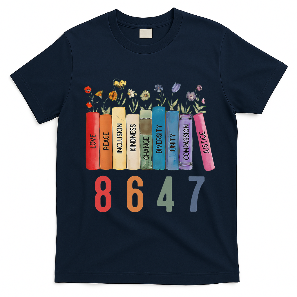 Equal Rights Book Flower 8647 Trump Feminist Women Rights Gift T-Shirt - Navy Blue