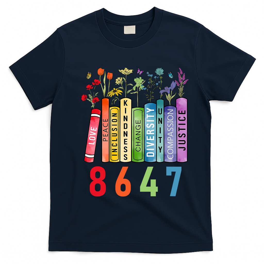 Equal Rights Book Flower Anti Trump Feminist Women Rights T-Shirt - Navy Blue