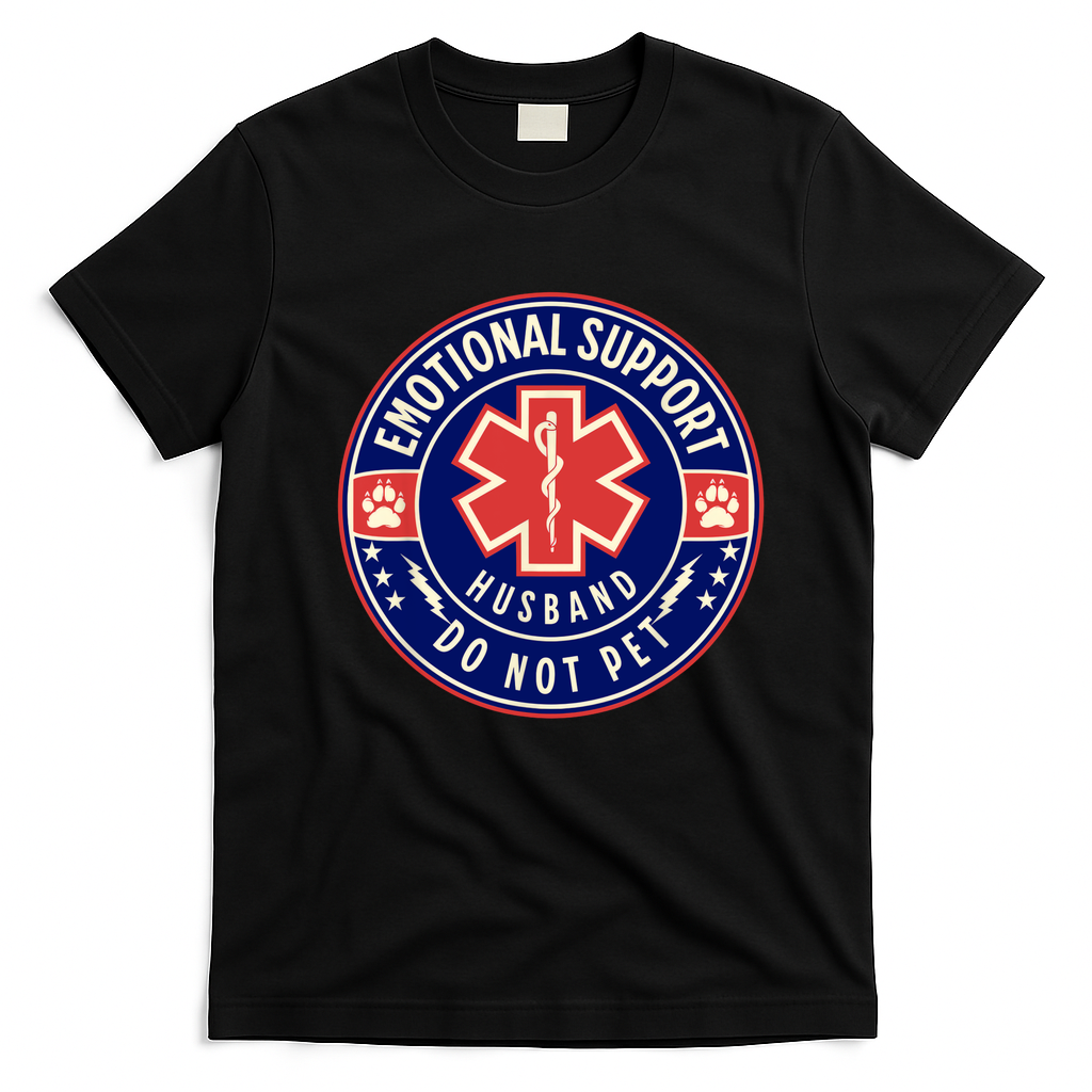 Emotional Support Husband Do Not Pet Service Dog Love Humor T-Shirt - Black
