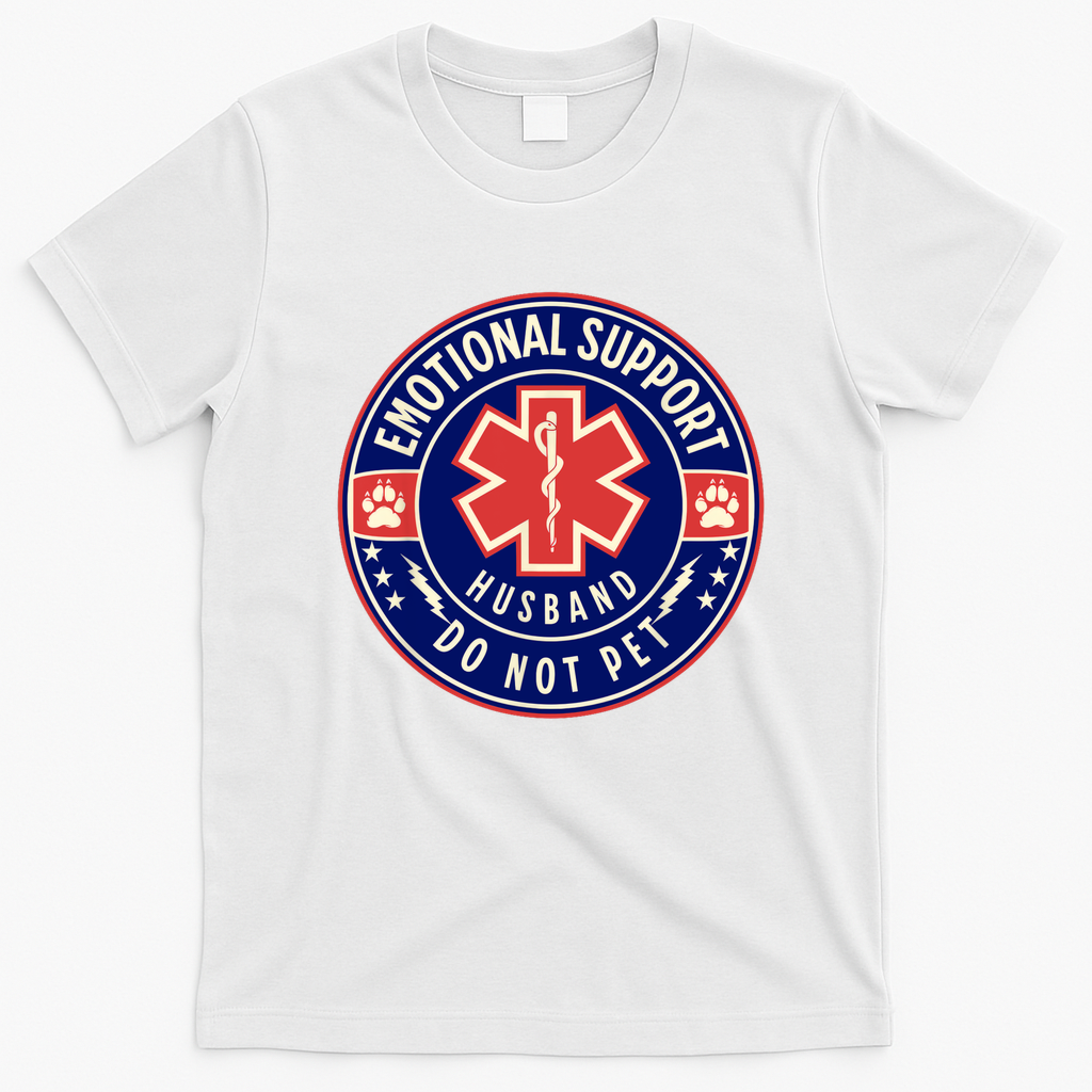 Emotional Support Husband Do Not Pet Service Dog Love Humor T-Shirt - White