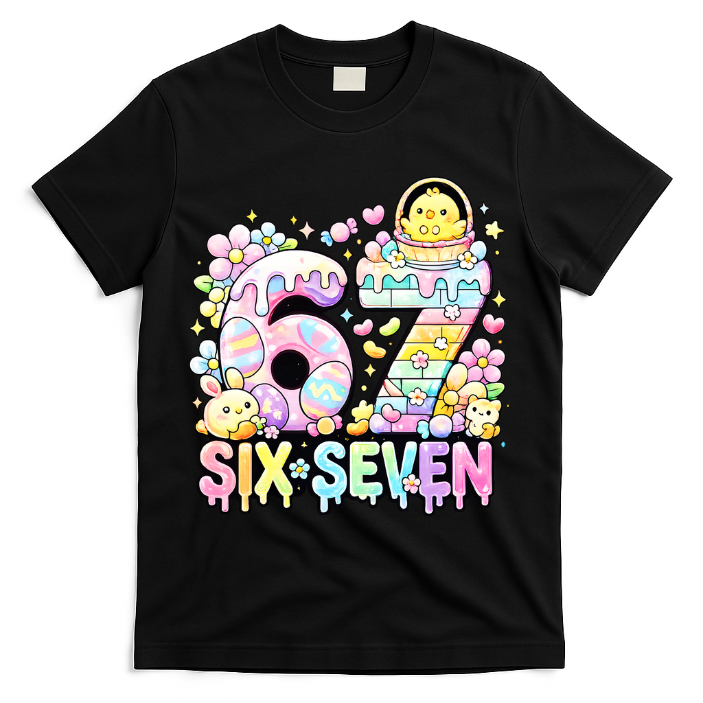 Easter Six Seven 67 Meme Cute 6-7 Funny T-Shirt - Black