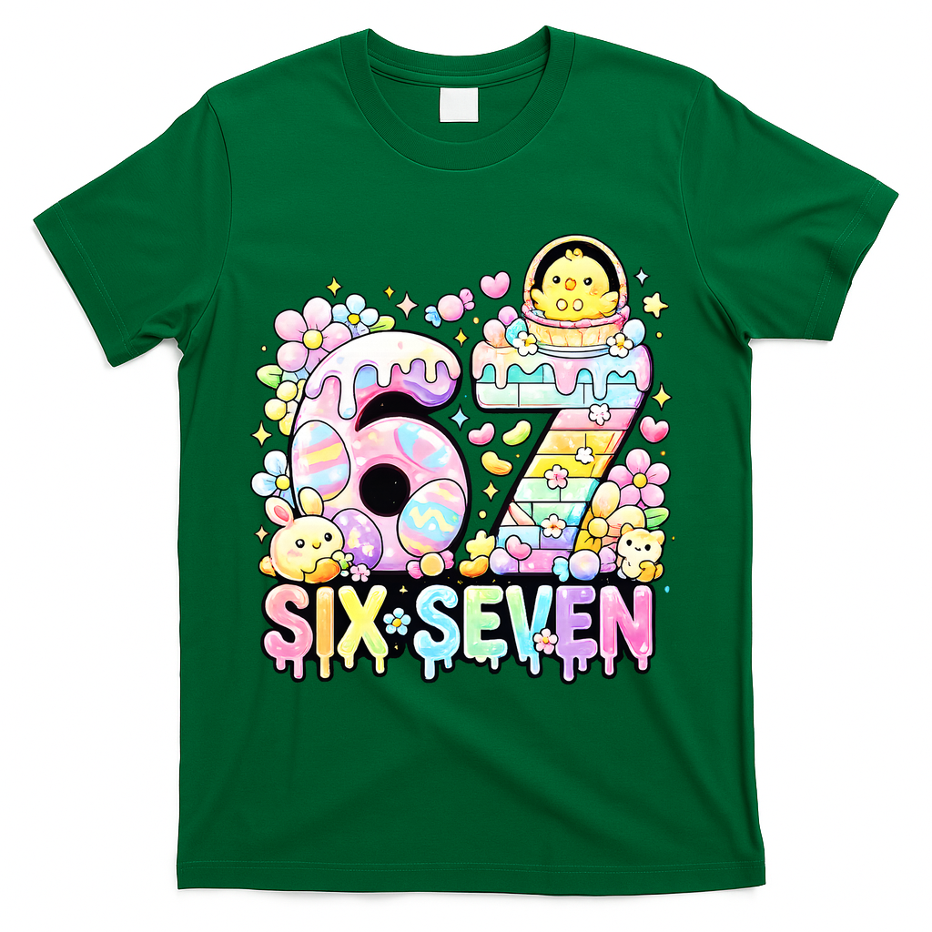 Easter Six Seven 67 Meme Cute 6-7 Funny T-Shirt - Green