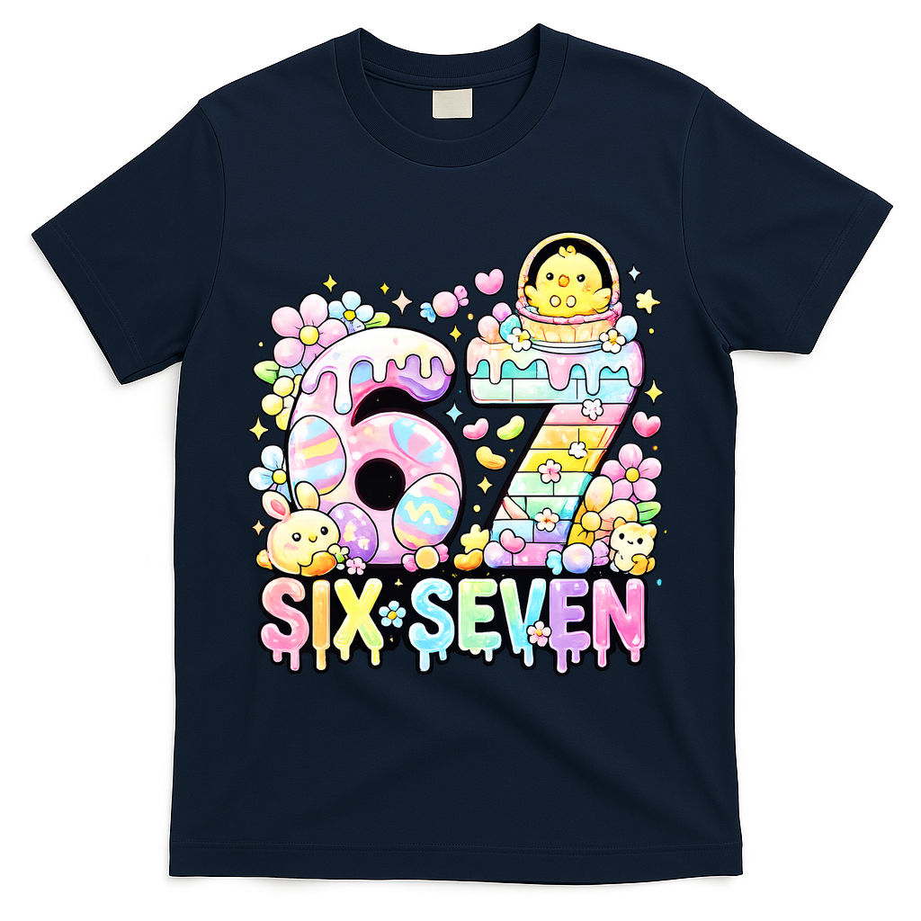 Easter Six Seven 67 Meme Cute 6-7 Funny T-Shirt - Navy