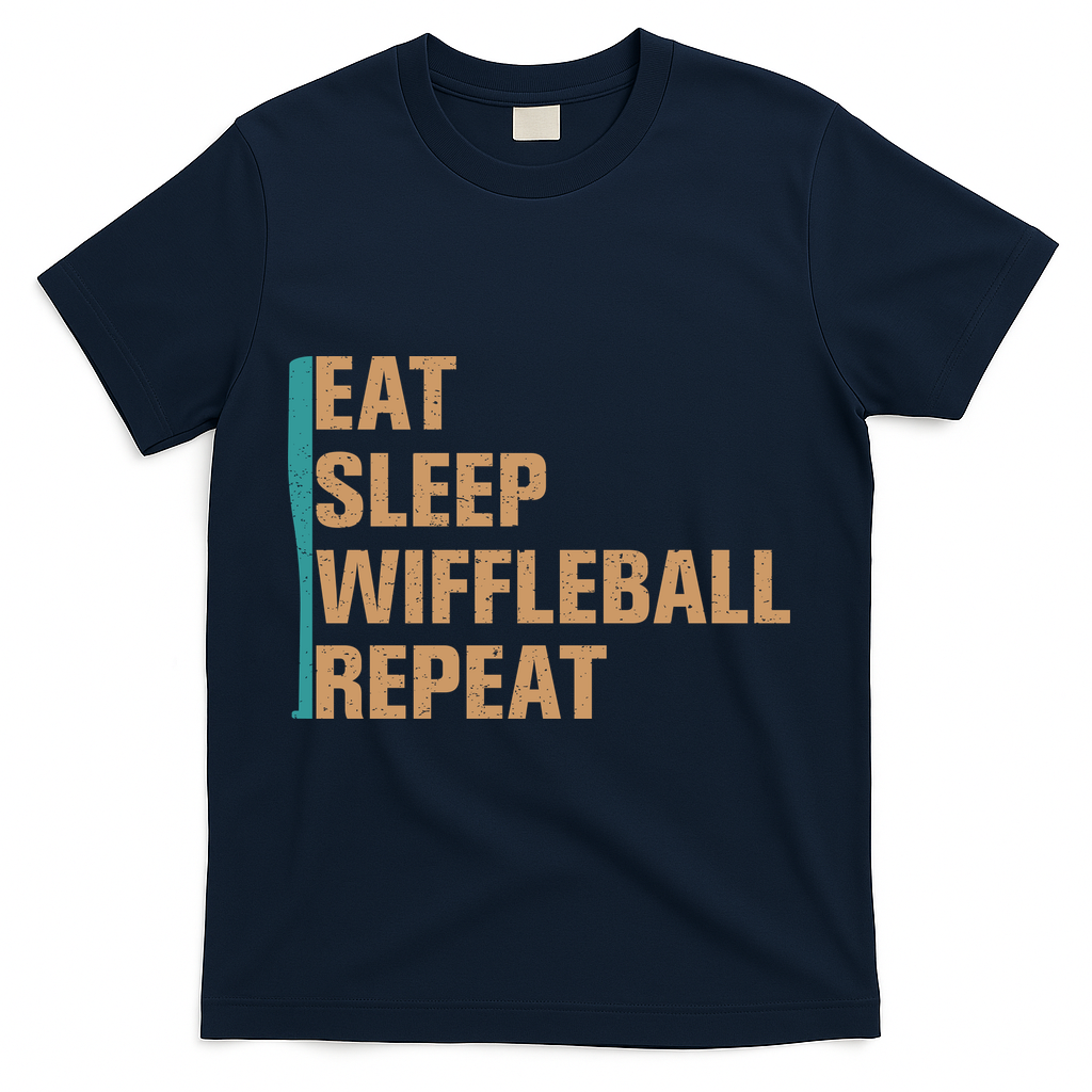 Eat Sleep Wiffleball Repeat Funny T-Shirt - Navy