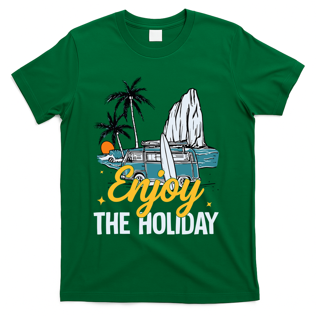 Enjoy The Holiday Summer Beach Palm Hawaiian T-Shirt - Green