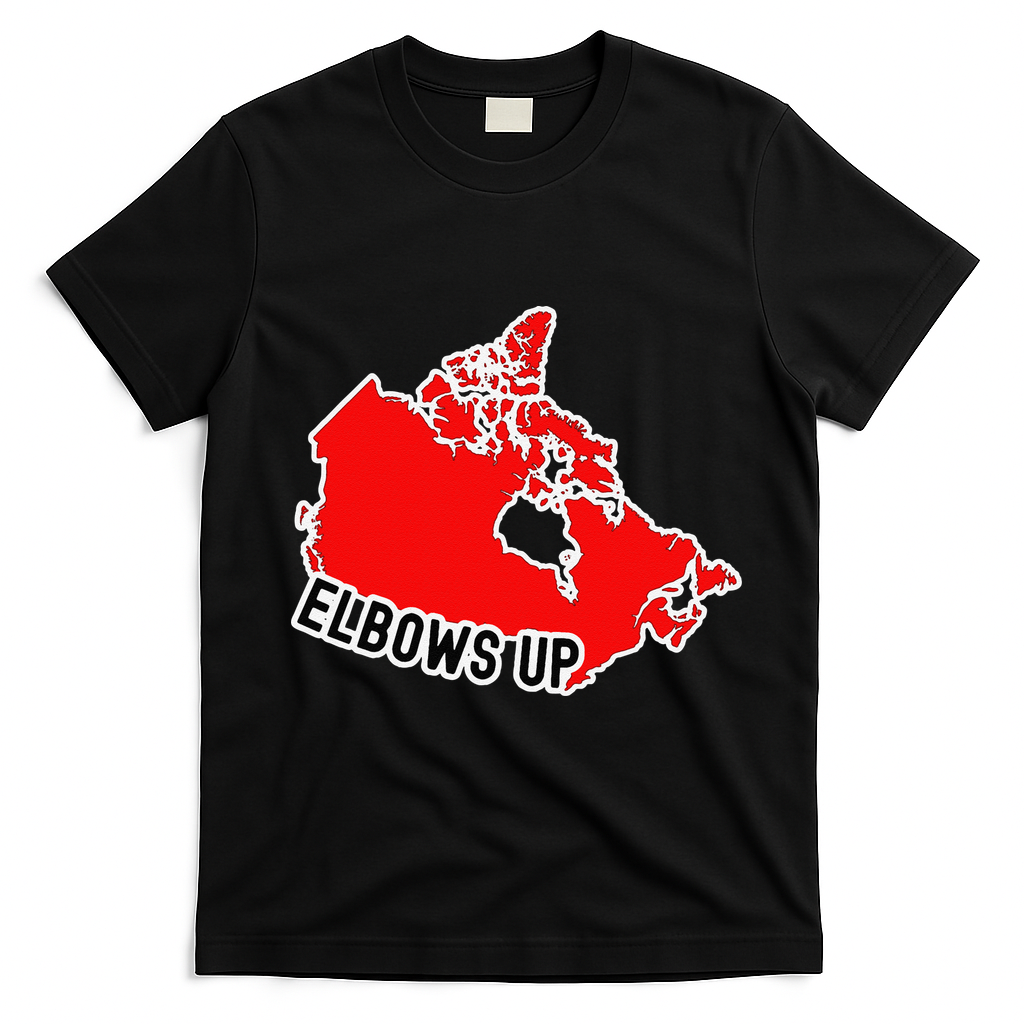 Elbows Up - Canada Map - Anti Trump - True North - Never 5 T-Shirt - Black