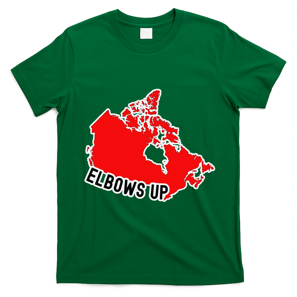 Elbows Up - Canada Map - Anti Trump - True North - Never 5 T-Shirt - Irish Green