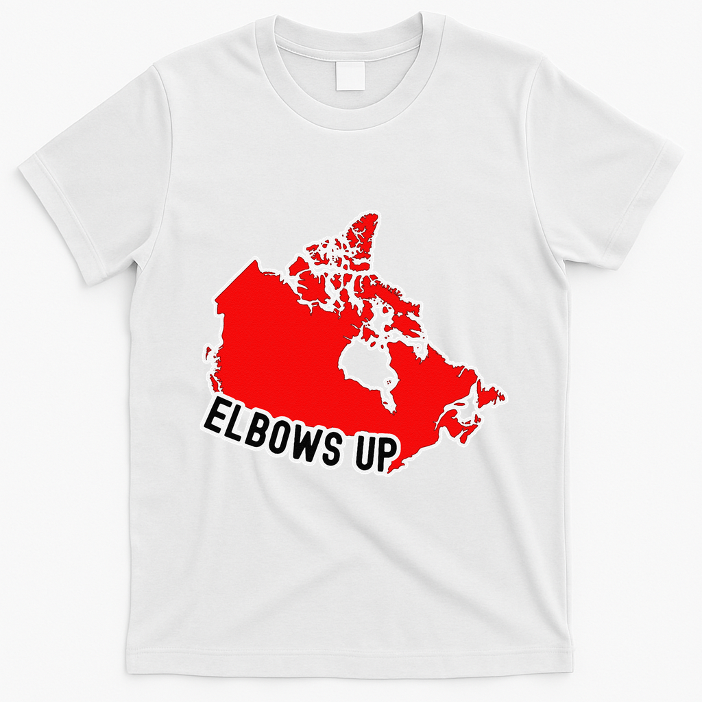 Elbows Up - Canada Map - Anti Trump - True North - Never 5 T-Shirt - White