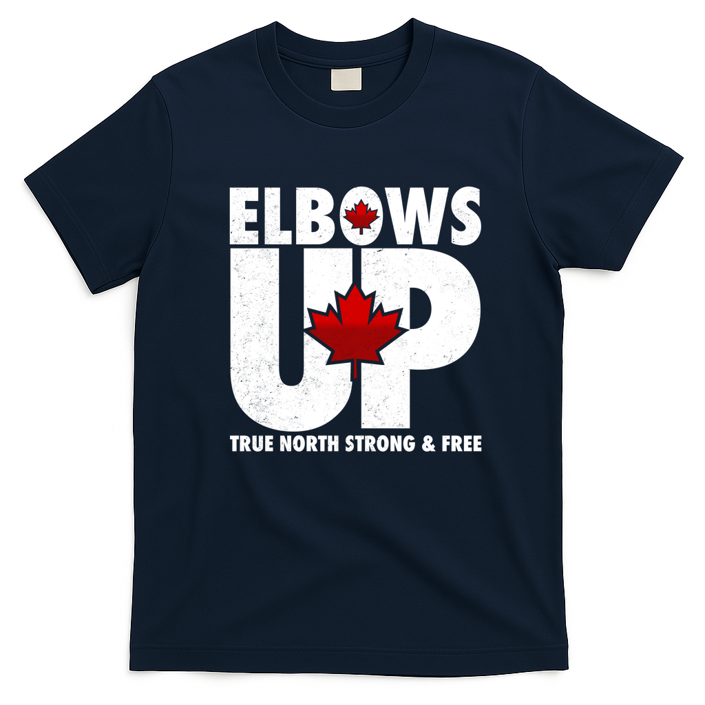 Elbows Up Canada True North Strong and Free T-Shirt - Navy Blue
