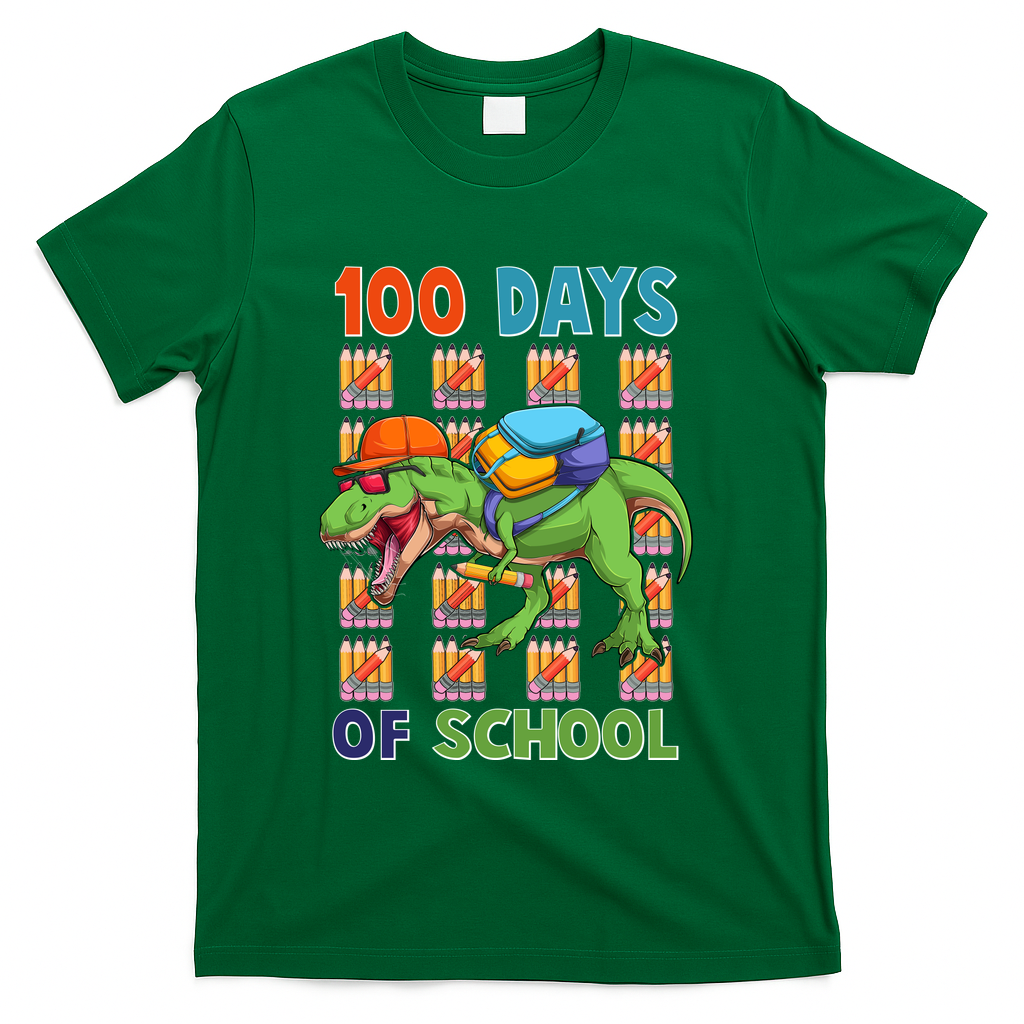 Funny 100 Days Of School Trex Dinosaur T-Shirt - Green
