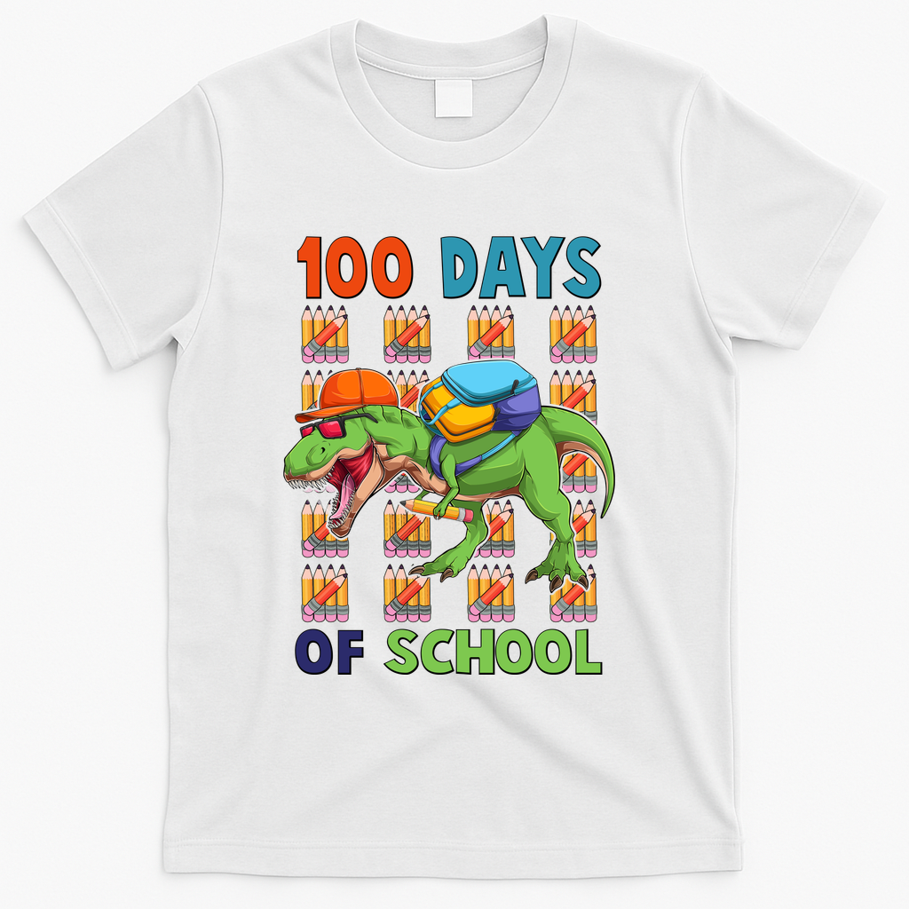 Funny 100 Days Of School Trex Dinosaur T-Shirt - White
