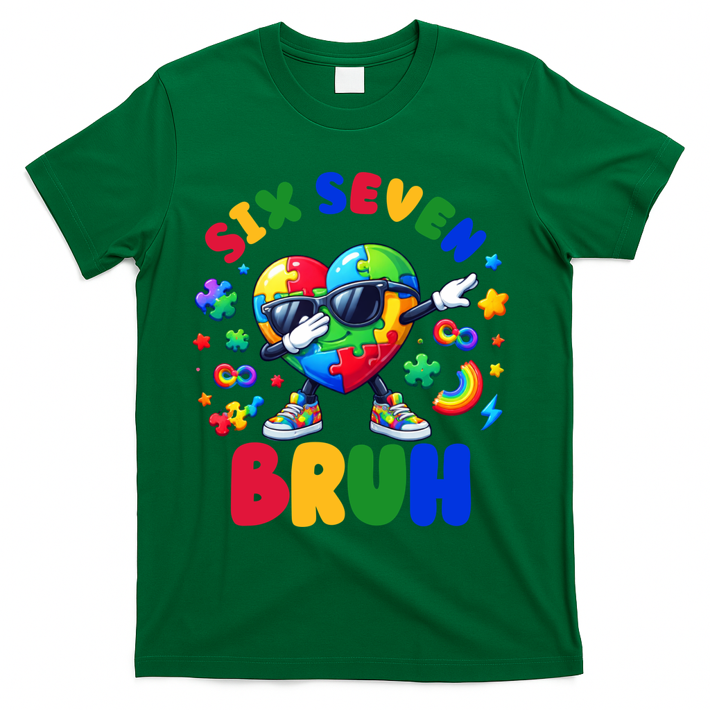 Funny 67 Puzzle Dab Autism Awareness 6 7 Six Seven T-Shirt - Green