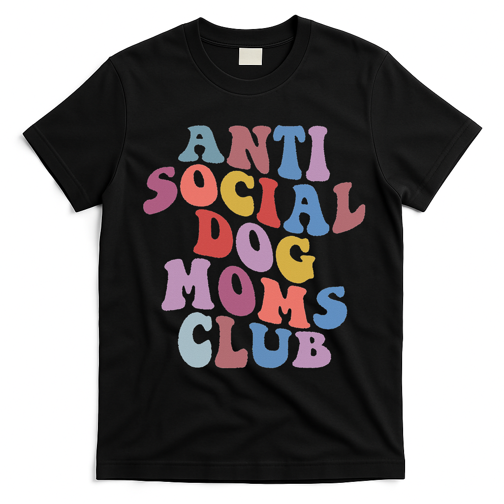 Funny AntiSocial Dog Mom Club Retro Mother's Day T-Shirt - Black