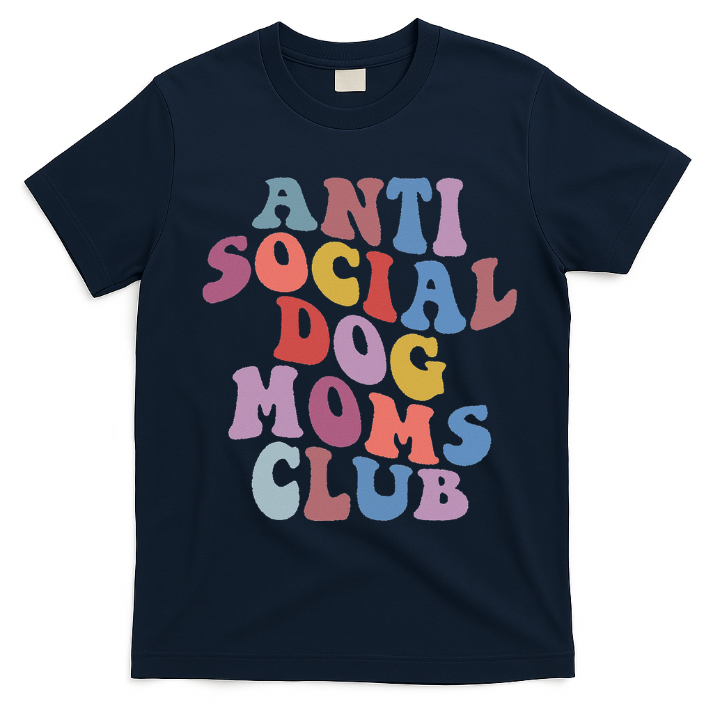 Funny AntiSocial Dog Mom Club Retro Mother's Day T-Shirt - Navy Blue