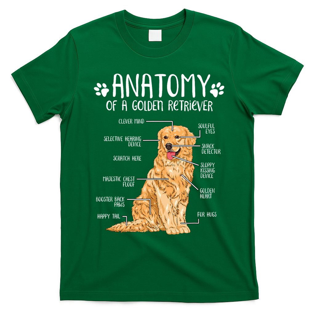 Funny Anatomy Golden Retriever Dog Lover T-Shirt - Irish Green