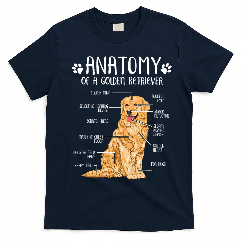 Funny Anatomy Golden Retriever Dog Lover T-Shirt - Navy Blue